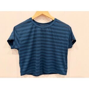Lululemon Mesh Stripe Short Sleeve Tee Blue Swift Vent Top Size 10‎